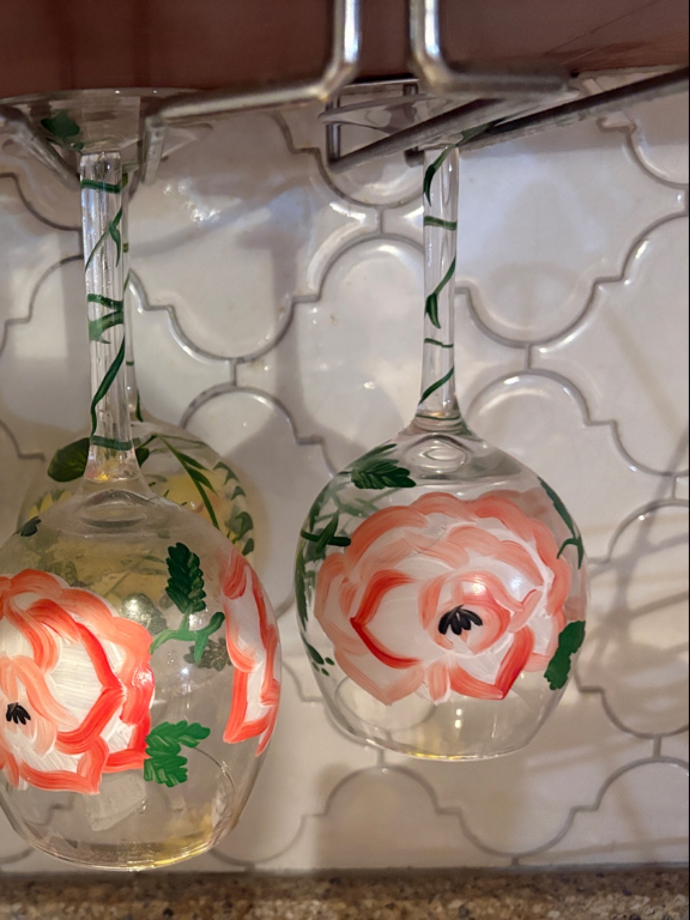 Hand-Painted Floral Stemmed Glass Vase Set - Multicolor